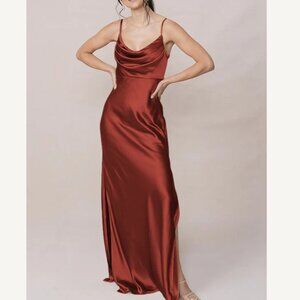 NWT Revelry Satin Bridesmaid Dress, Terracotta Rust, Size 2